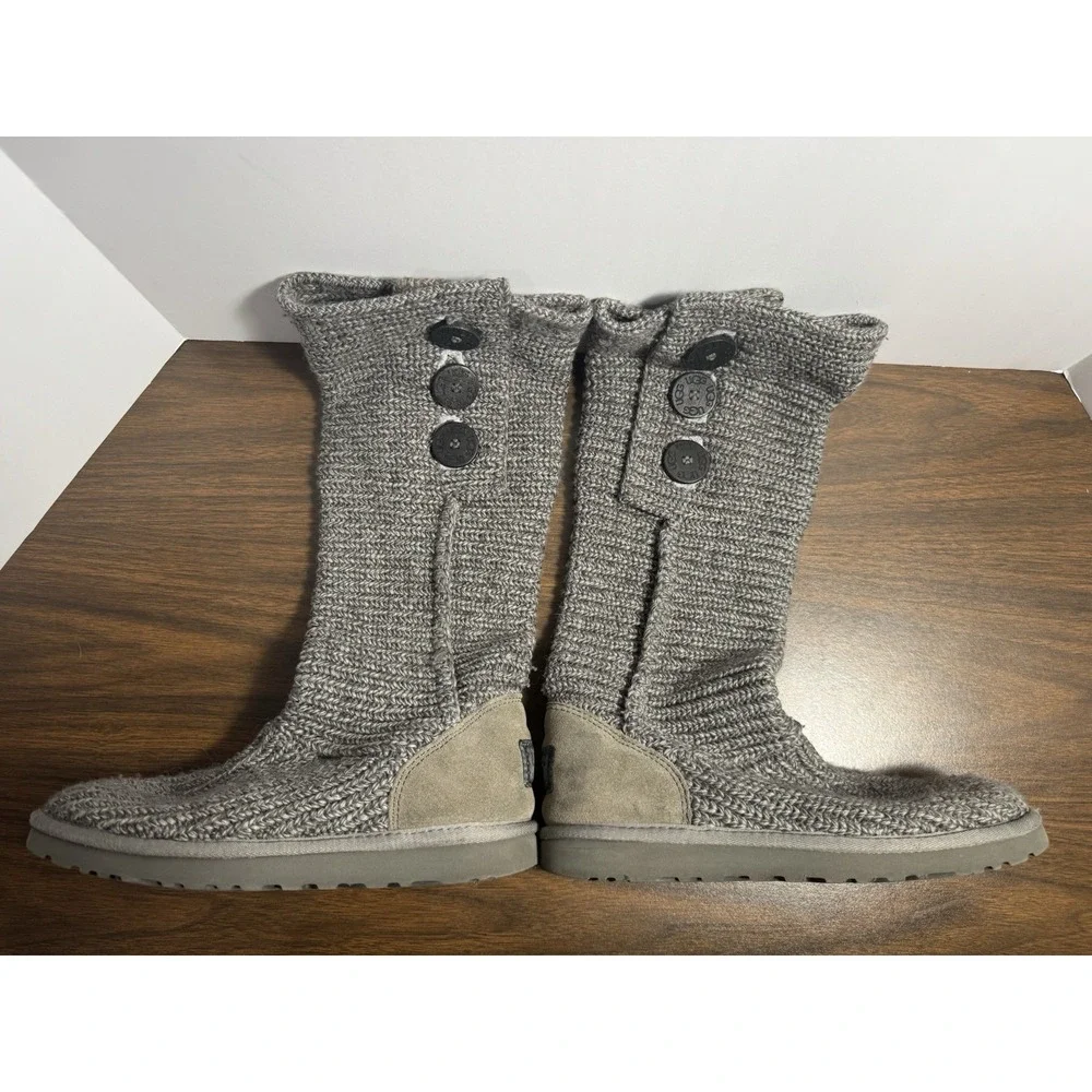 UGG Classic Cardy Knit Boots Women Size 8 Gray Tall‎ Roll Down 5819 Fold Over